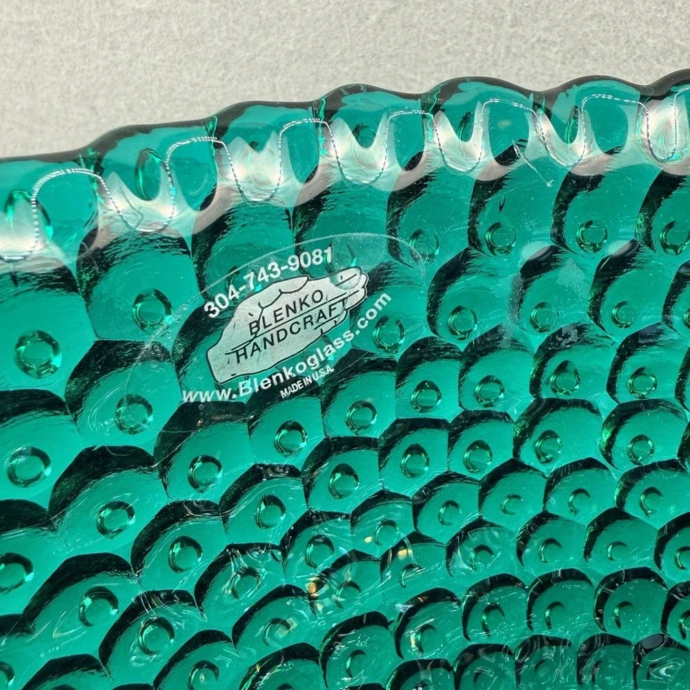Blenko Art Glass Glimmer Bowl #943L Emerald‎ Green